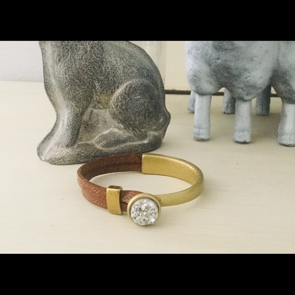 Jewelry - Cuff gold and silver with brown leather NWT